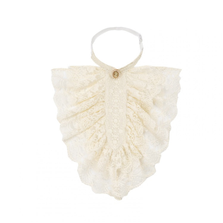 Beige / Schwarzer Spitzenjabot