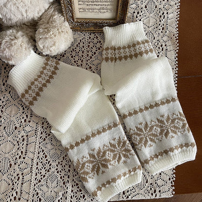Warmers Leg Brown Beige Snowflake Warm Pattern