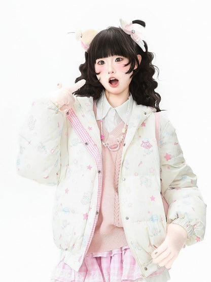 and Blouson Kawaii Daily Jacket White - Bear Patterns Star
