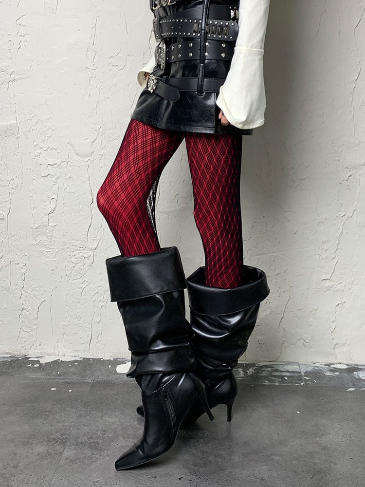 Gothic Wine Red Y2K Tights