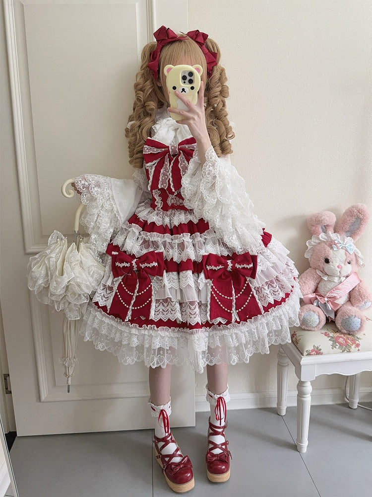 Schleifenrock Lolita Kleid Hanayome Rote Dekoration Große Stufen