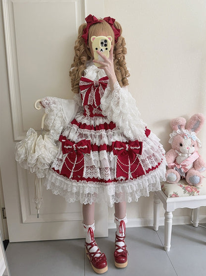 Schleifenrock Lolita Kleid Hanayome Rote Dekoration Große Stufen