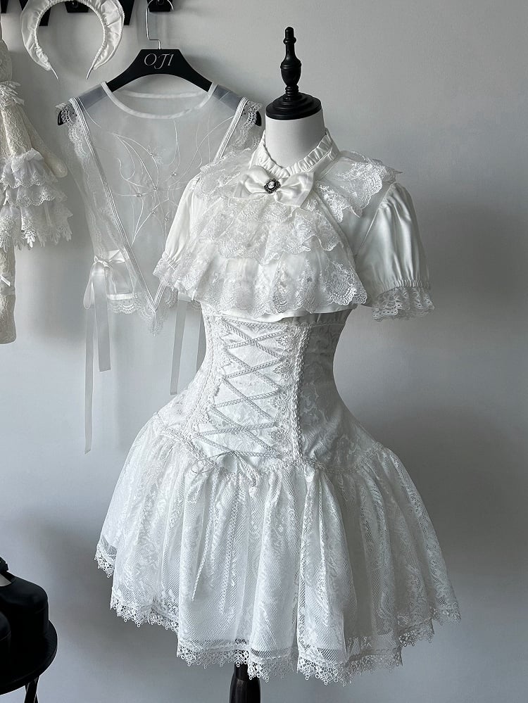 Sleeves Ruffle Short Shiro Gothic Neckline Shirt Lolita White