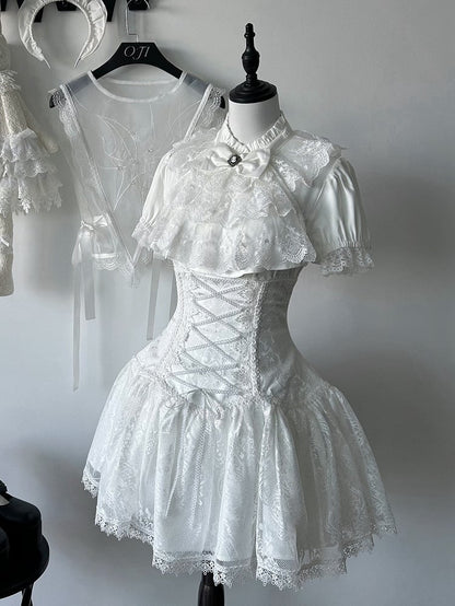 Sleeves Ruffle Short Shiro Gothic Neckline Shirt Lolita White