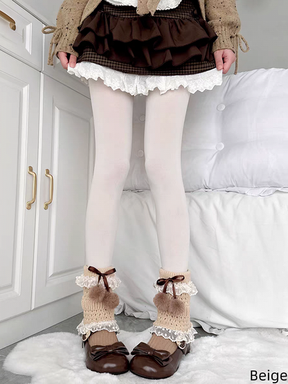 Decorated Pom-pom 4 Warmers Knitted Ruffled Leg Colors