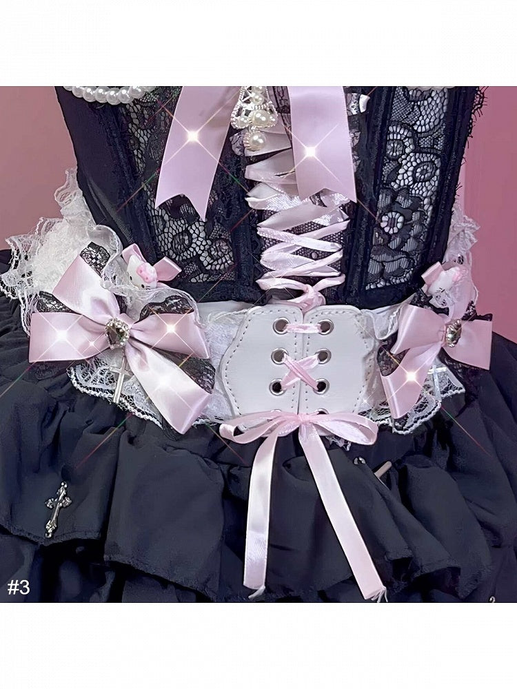 Y2K Lace Belt with Bow Peach - Peach Captain