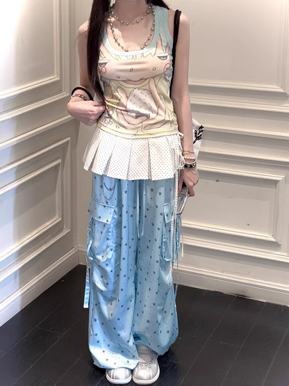 Polka Dot Box Pleat Waist Accessory and Black White