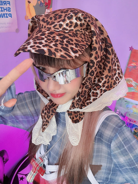 Y2K Baseball Gelb Gyaru Cap Leopardenbesatz Mode Spitzenmuster