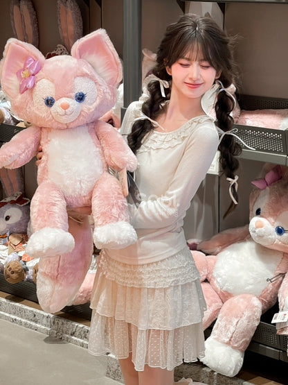 Weißes Slim-Fit-Top mit Rundhalsausschnitt und Spitzenbesatz