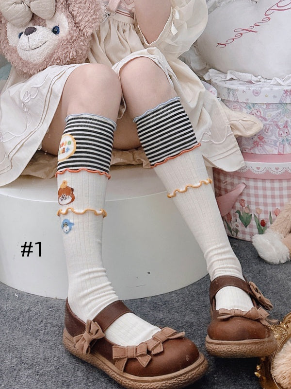 Cute Otter Pattern Ruffled Cuff Cartoon Socks