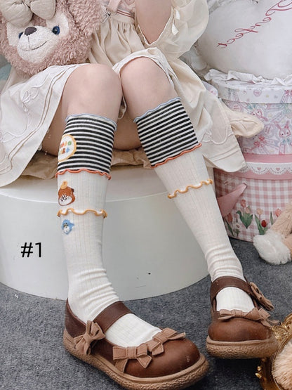 Cute Otter Pattern Ruffled Cuff Cartoon Socks