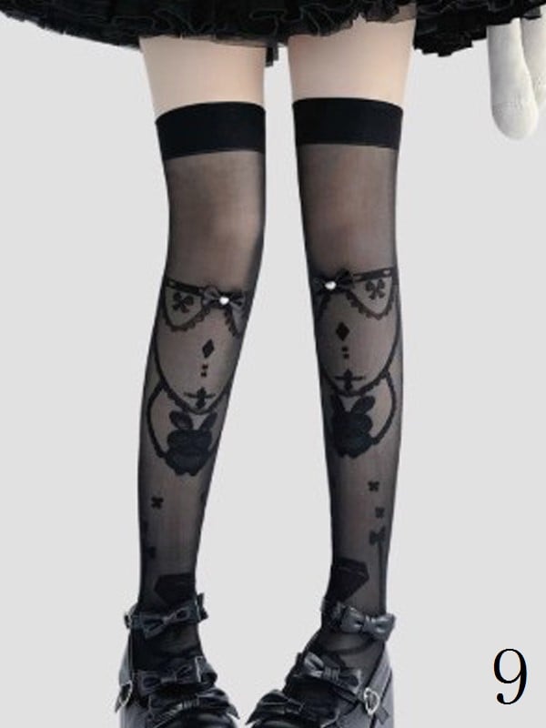 With Black/White/Pink/Blue/Red Lolita Bowknot Options Details Overknee Sweet White/Black Stockings 11