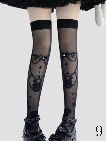With Black/White/Pink/Blue/Red Lolita Bowknot Options Details Overknee Sweet White/Black Stockings 11