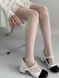 Camellia Pattern White Tights Creamy