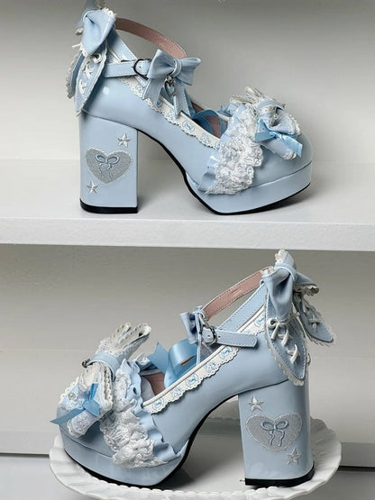 Themed Scalloped High-heel - Lolita Bunny Blue Hem Shoes Sweet