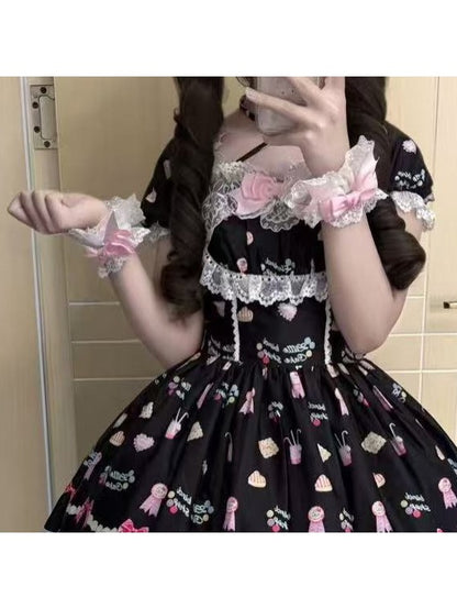 Lolita Wrist Cuffs with Bow and Lace Details in Three Colors - Good Night Meow
