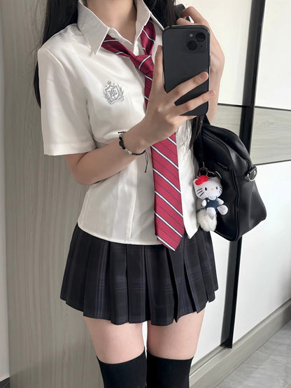 Black Pleated 42CM JK Pattern Uniform Plaid Skirt