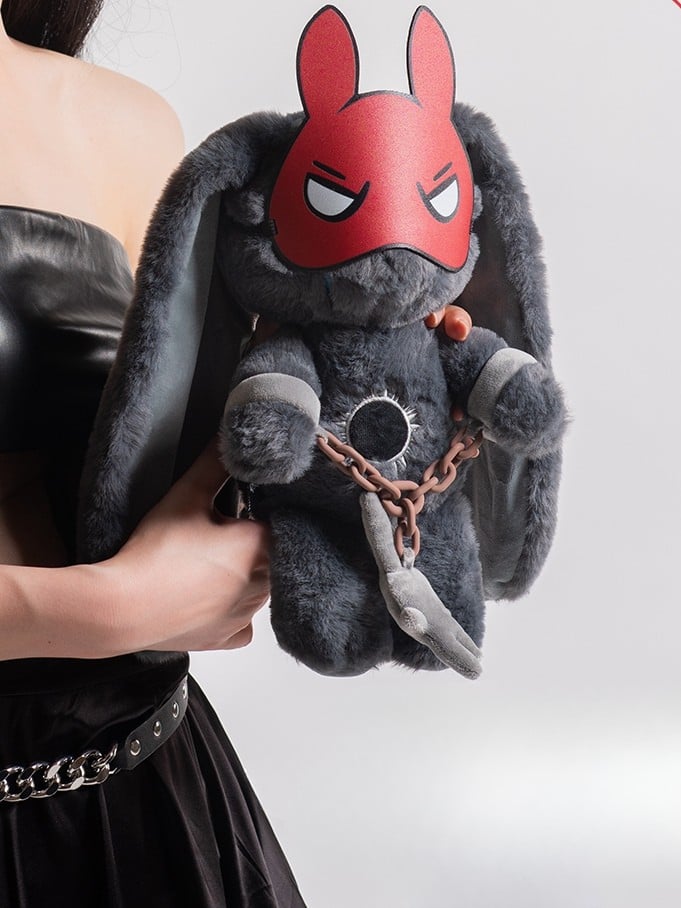 A Two Plush Bunny Guro Crying Masks Detachable Gray Kawaii with Bag Canvas