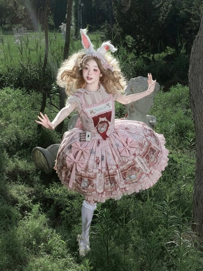 Alice in Wonderland Style Rose Sweet Skirt with Detachable Bow Ribbons - Forest Fairy Tales