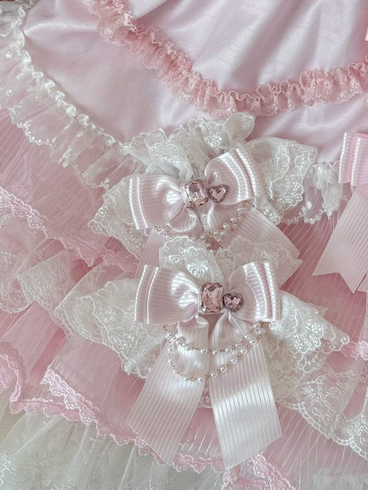 Red Bowknot Cuffs Pattern Rhinestone Striped Pink/Wine Wrist Decorated