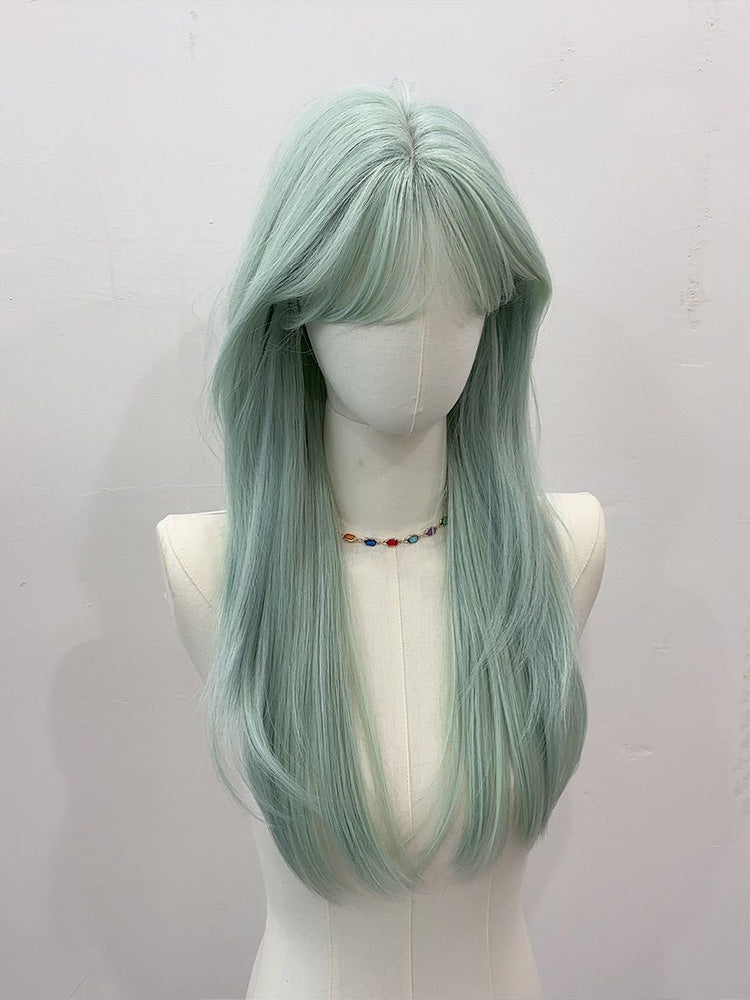 Straight with Green Wig Mint 60CM Bangs