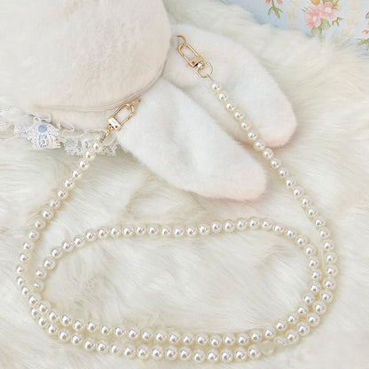 White Bag Bunny Bowknot Standing-eared Accents Convertible Strap with Blue