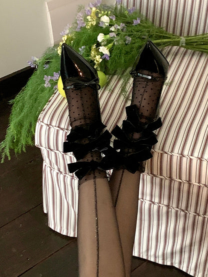 Details Polka-dot Pattern Calf Bowknot White/Black Socks