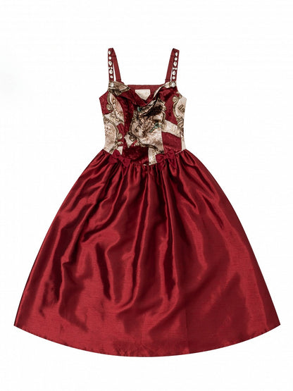 Bows Classic Elegant Wine Shoulder Cowl Dresswith Rhinestone Neckline Lolita Strapsand Red Embellished