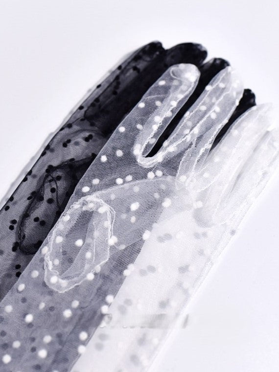 Long Black/White Lace Gloves Dot