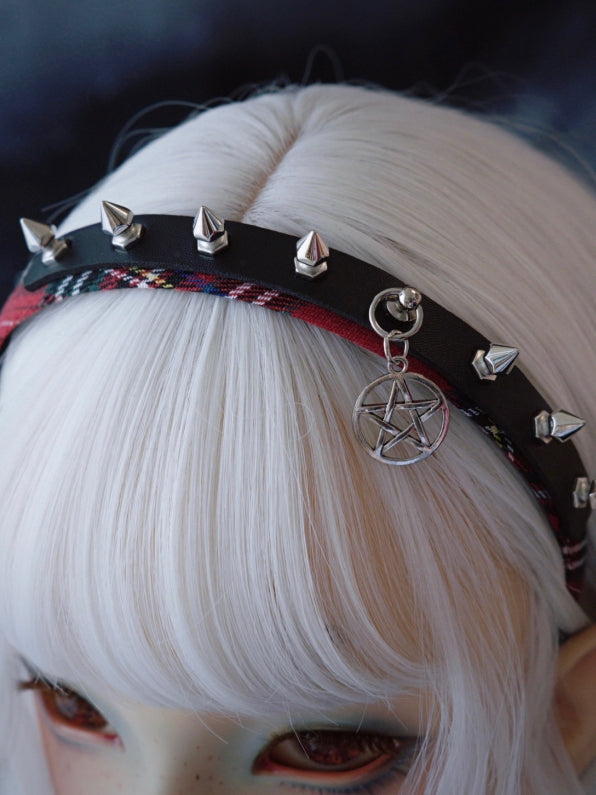 Design Plaid KC Pentagramm Schwarz Charme Rot Muster Und Nieten Mit