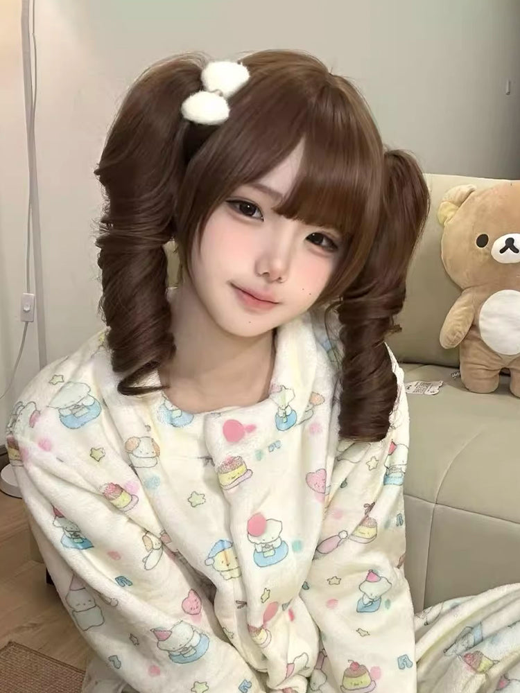 Claw Short Full Caramel Ponytail Wig 35CM Bangs Roman Double with Curly Clips