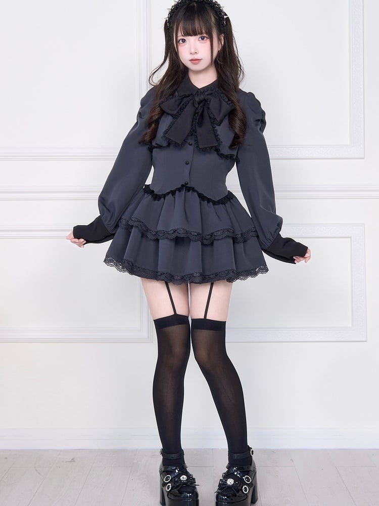 Matching with Shorts Double Sculpted Skirt Kei Jirai Dress Layered W-Corset Gray