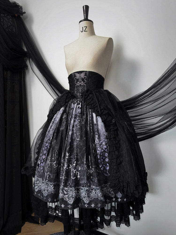 Skirt High Corset Belt Overlay with Waist Butterfly Gothic Embroidery Lolita