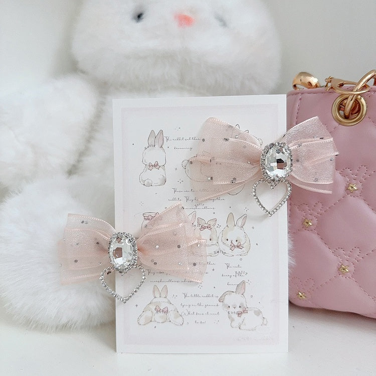 Twin Lolita 5-Colors Hairclips Tails Jirai Rhinestone Decor Bow with Kei