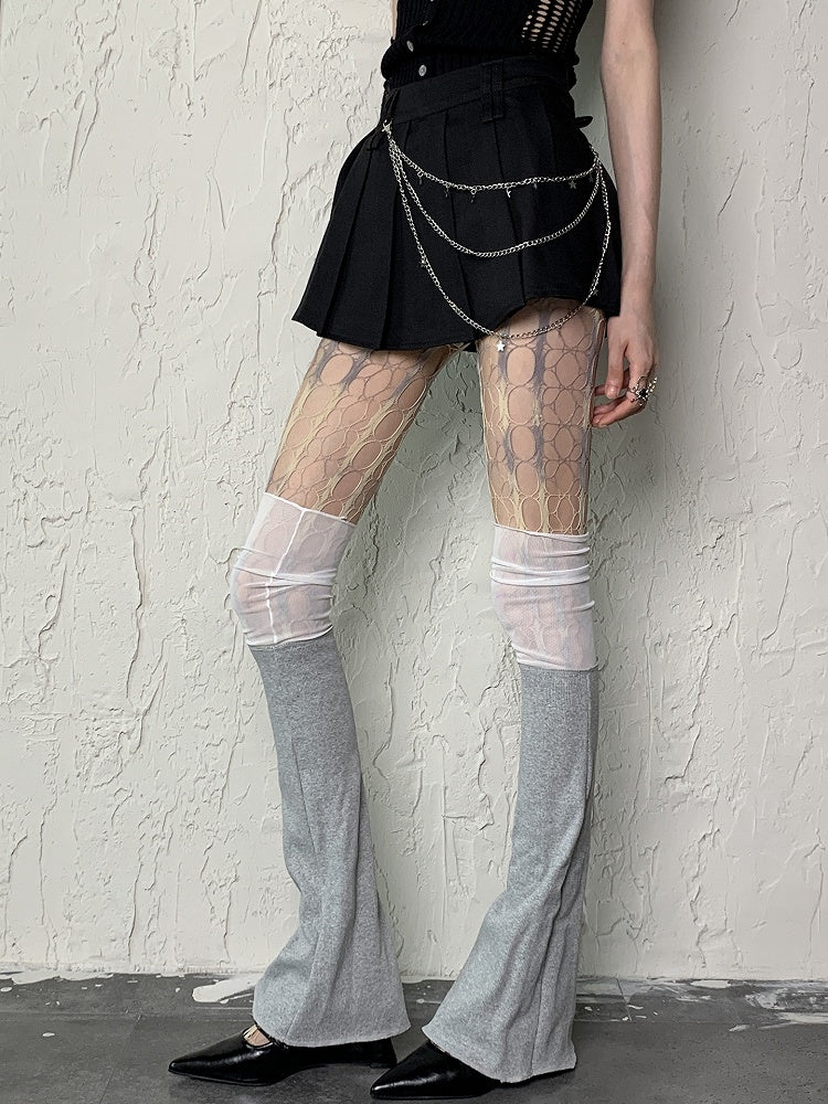 Y2K Semi-sheer Gray Leg Sleeves Cuffs White With