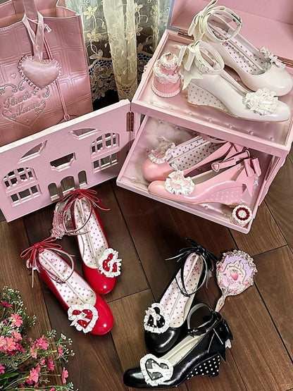 Mary - PU Heart Lolita Shoes Sweet Removable Jane Design Wedge