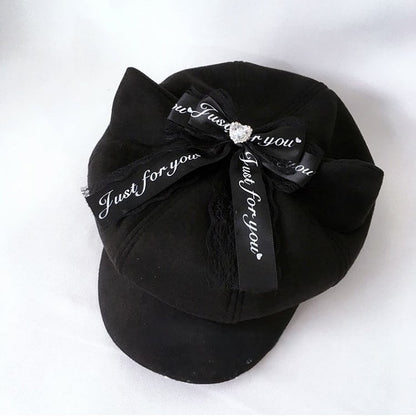 Béret chat Nœud détachable Dentelle Noir/Rose Noir avec oreille