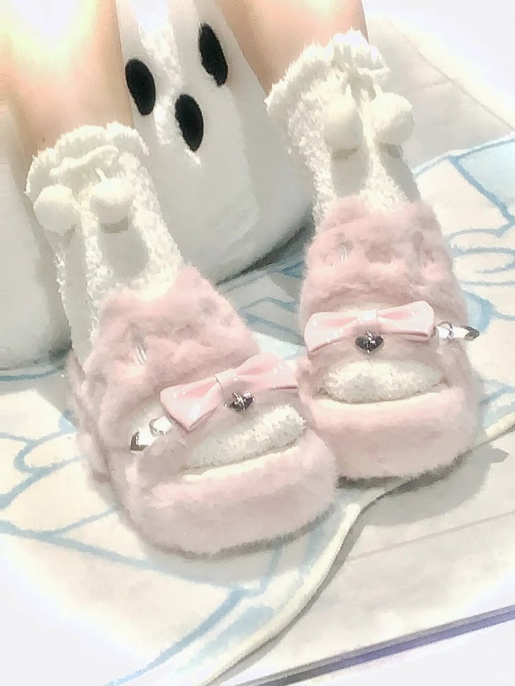 Kei Plush Slippers Rebellious Jirai Embroidery Pink Kitten -