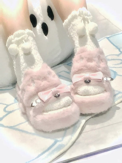 Kei Plush Slippers Rebellious Jirai Embroidery Pink Kitten -