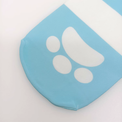 Blue & White Striped Cat Paw Pattern Over Knee Stockings