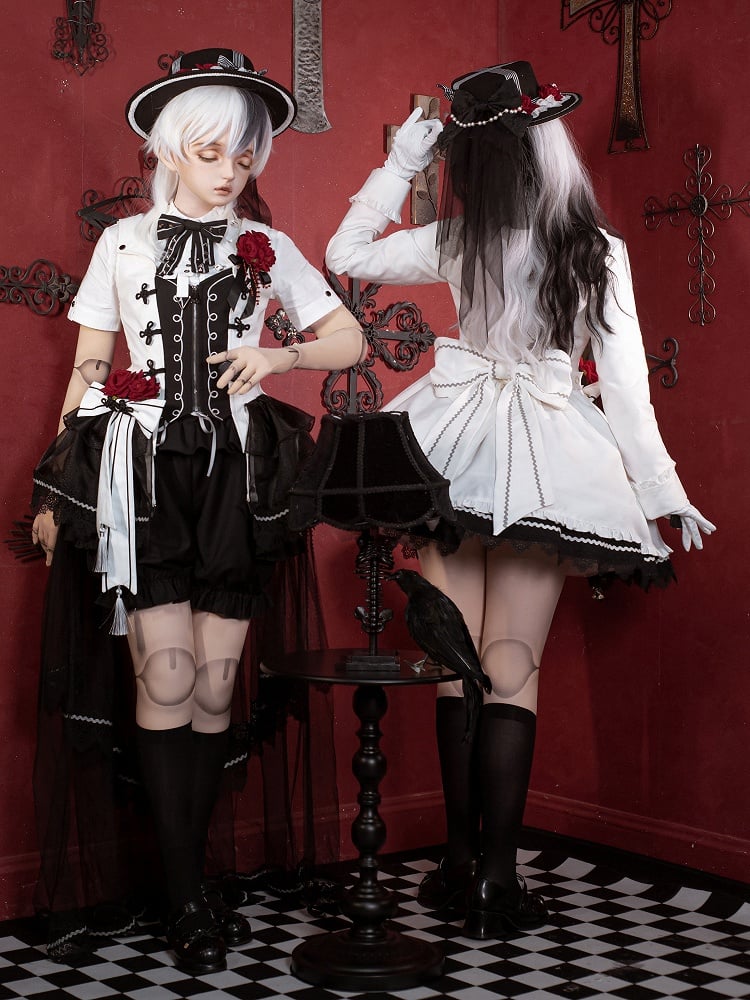 White Gothic Edging Lolita with Ruffle Coat Black Sleeves Long