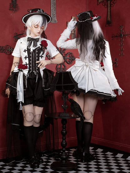 Accessories Shirt Gothic + Hat Long Sleeves Full Skirt Set Rose Lolita Coat