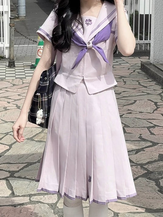 Sleeves Preppy Top Collar Version JK Purple Short Uniform Sailor Style