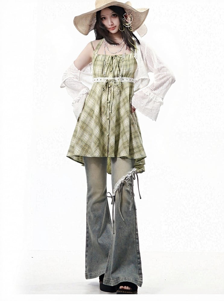 Green Plaid Halter Dress - PINK SAVIOR