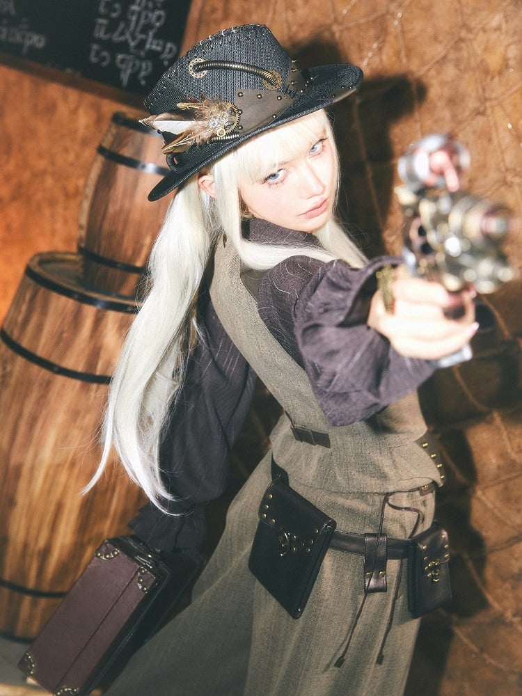 Hat Cowboy Decorated With Gear Steampunk Bronze Black