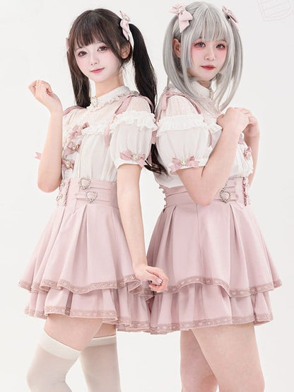 ジライケイ デコレーションハート 蝶結び ラインストーン ヘアクリップ ブラック/ピンク