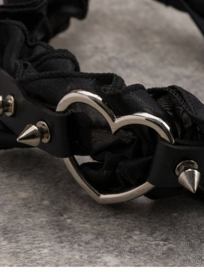 KC Studs Black Decorated Gothic Heart Ruffle Trim Design With