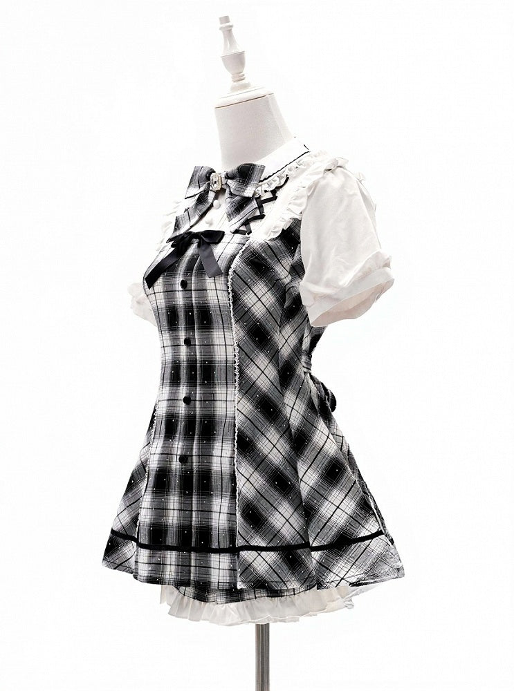 Black & White Plaid Dress with Sparkle & Shorts - Bunny Rush