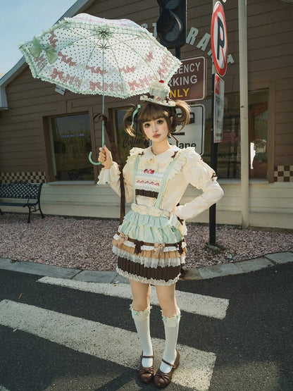 Bodice Sweet Mint Cupcake Overall Lolita Cake Hem Skirt Green Strawberry Chocolate Embroidery