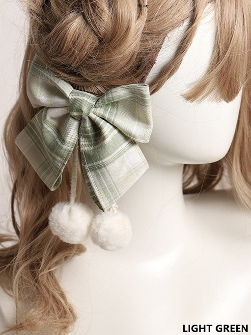 10 Color Options Sweet Lolita Pom-Pom Plaid Bowknot Hairclip
